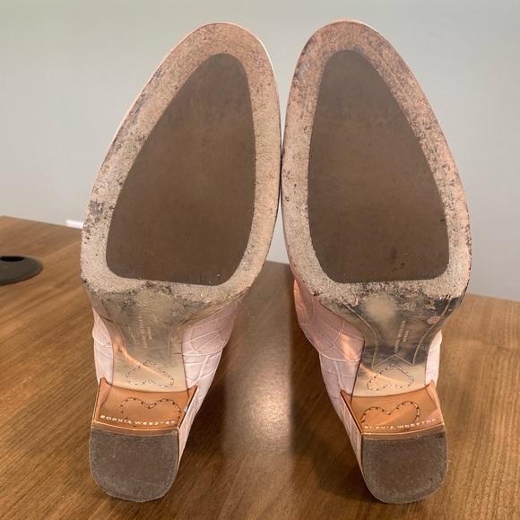 Sophia Webster Pink Croc-Embossed Knee-High Boots - Picture 7 of 10